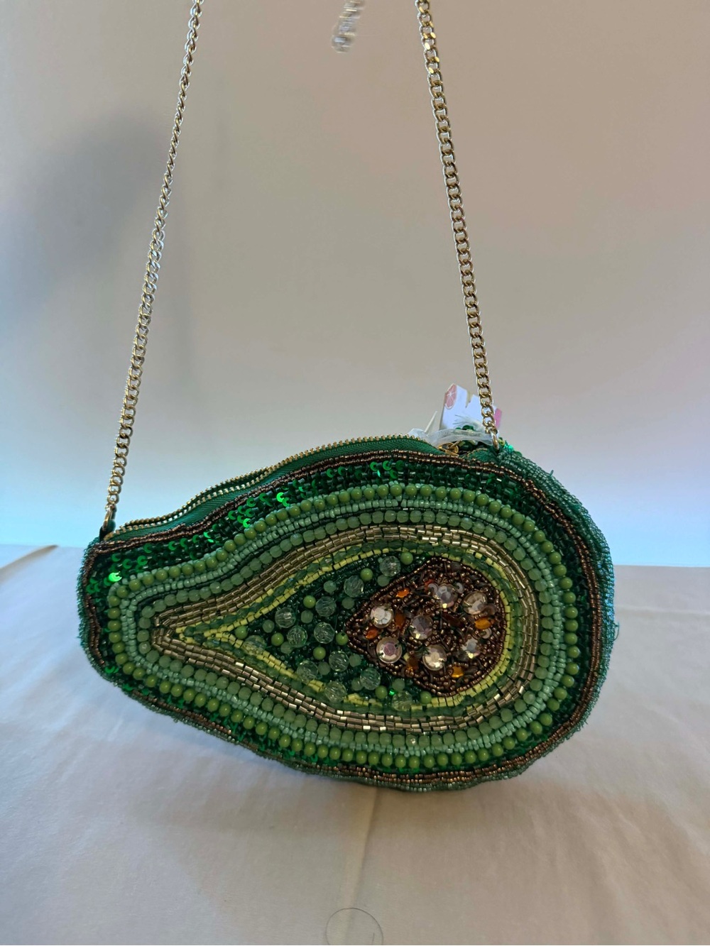 Beaded Green Avocado-Shaped Crossbody Bag